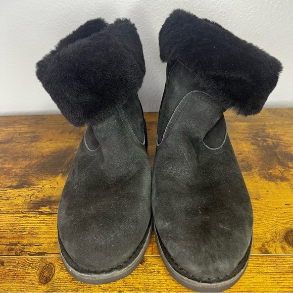 UGG Australia Suede Faux Fur Rollover Boots Women 9 Black Slip On Casual - Picture 4 of 9